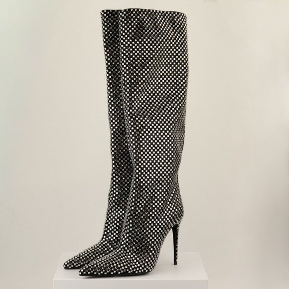 Dolce & Gabbana Lollo Knee-High Crystal-Embellished Stiletto Boots, Black, EU 36 - Picture 2 of 15